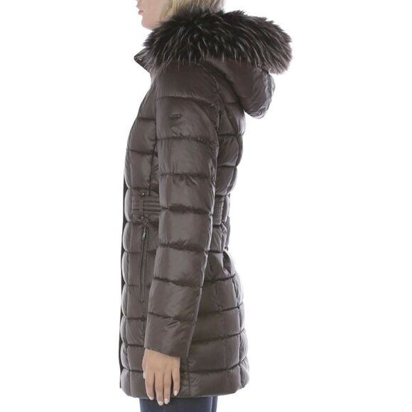 Laundry by Shelli Segal Quilted Puffer Coat Faux Fur Hood Coffee/Brown Medium - Picture 4 of 12